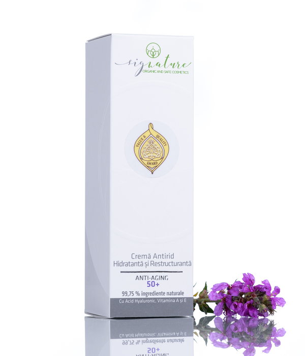 Feuchtigkeitsspendende und umstrukturierende Anti-Falten-Creme 50+ mit Hyaluronsäure, Vitamin A und E - 50 ml 