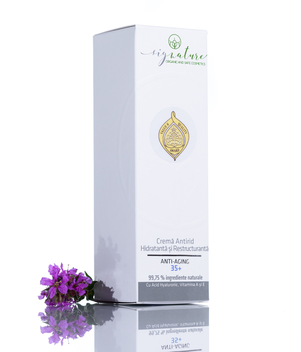 Feuchtigkeitsspendende und umstrukturierende Anti-Falten-Creme 35+ mit Hyaluronsäure, Vitamin A und E - 50 ml 