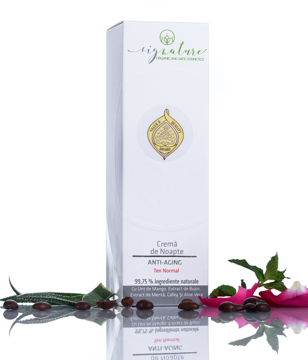 Hydrating Night Cream for Normal Skin with Mango Butter and Peony-, Mint-, Coffee- and Aloe Vera extracts 
